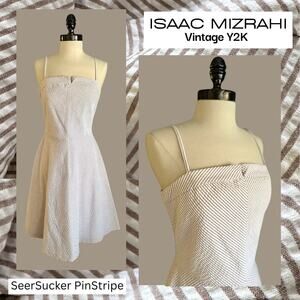 Isaac Mizrahi Seersucker Stripe Dress Preppy Minimalist OldMoney Retro Summer